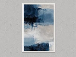 Blue Intervals – Blue Abstract Wall Art Print, unframed print with a white border