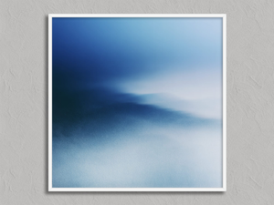 Blue Meridian – Blue Abstract Wall Art Print in a white frame, no mount