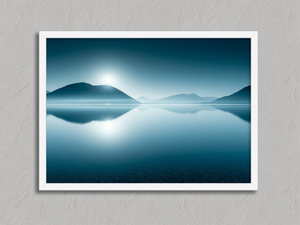 Blue Mirror – Mountain Lake Wall Art Print in a white frame, no mount