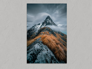 Cloudbound Peak – Snowy Mountain Wall Art Print, unframed print with no border