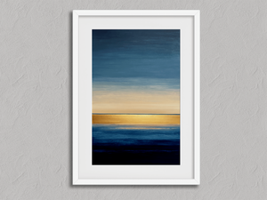 Daybreak Horizon – Abstract Seascape Wall Art Print in a white frame with a mount