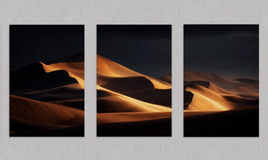 Desert Serenity – Golden Desert Triptych Wall Art Print, unframed print with no border