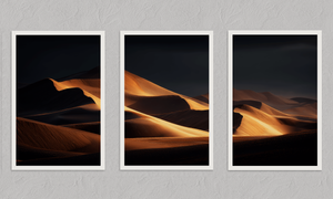 Desert Serenity – Golden Desert Triptych Wall Art Print, unframed print with a white border