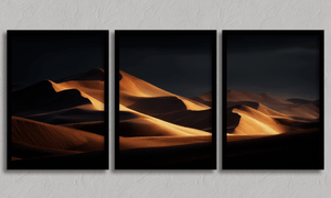 Framed golden desert dunes triptych print by Atelier Lumin