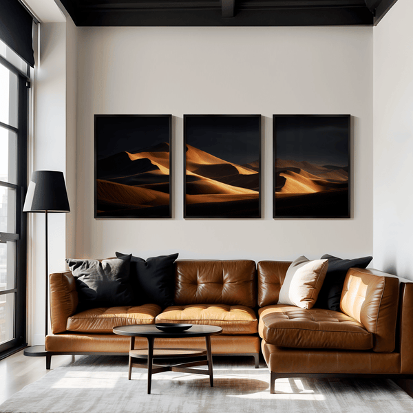 Desert Serenity captures golden dunes at sunset — a wall art print bringing timeless desert beauty and tranquillity into your space.