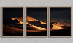Framed golden desert dunes triptych print by Atelier Lumin