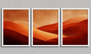 Desert Warmth – Desert Sunset Triptych Wall Art in a white frame, no mount