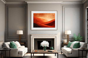 Warm desert sunset wall art styled in a calm neutral interior