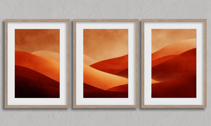 Framed minimalist desert sunset triptych print by Atelier Lumin