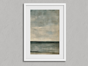 Distant Calm – Textured Abstract Wall Art Print in a white frame with a mount