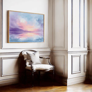Soft pastel abstract wall art styled in a calm neutral interior