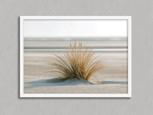 Dune Stillness – Coastal Dune Wall Art Print in a white frame, no mount