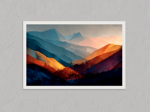 Duskhaze Peaks – Abstract Mountain Wall Art Print, unframed print with a white border
