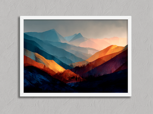 Duskhaze Peaks – Abstract Mountain Wall Art Print in a white frame, no mount
