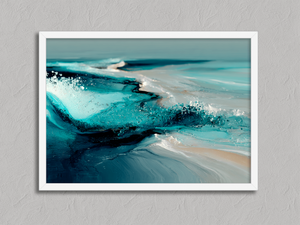 Ebb & Flow – Abstract Ocean Wall Art Print in a white frame, no mount