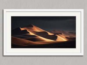 Ember Dunes – Desert Landscape Wall Art Print in a white frame with a mount