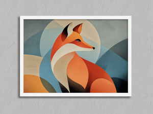 Ember Fox – Geometric Fox Wall Art Print in a white frame, no mount