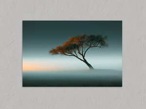 Ember in the Mist – Lone Autumn Tree Wall Art Print, unframed print with no border