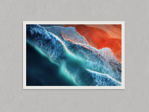 Ember Tide – Aerial Coastal Wall Art Print, unframed print with a white border