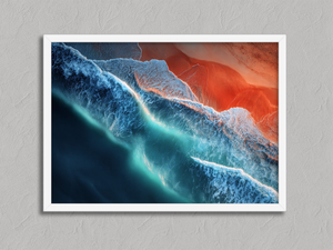 Ember Tide – Aerial Coastal Wall Art Print in a white frame, no mount