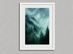 Emerald Eternity – Emerald Mountain Wall Art Print in a white frame with a mount
