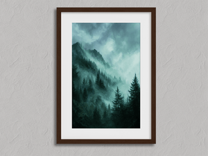 Framed mystical mountain landscape print by Atelier Lumin