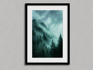 Framed mystical mountain landscape print by Atelier Lumin