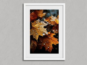 Ephemeral Fall – Autumn Maple Leaves Wall Art in a white frame with a mount
