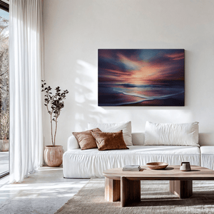 Unframed tranquil beach sunset canvas print with soft waves