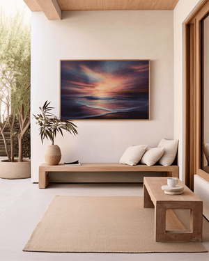 Atelier Lumin Framed Canvas Print Eternal Sunset Canvas Wall Art – Tranquil Beach at Golden Hour