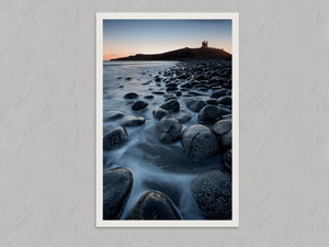 Ethereal Dawn – Castle Sunrise Ocean Wall Art Print, unframed print with a white border