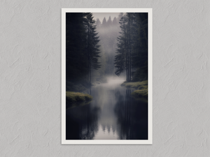 Ethereal Dawn – Misty Forest Wall Art Print, unframed print with a white border