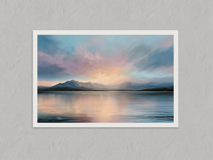 Evening Over the Range – Mountain Lake Wall Art Print, unframed print with a white border
