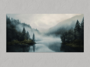Forest Hush – Misty Forest Lake Wall Art Print, unframed print with no border