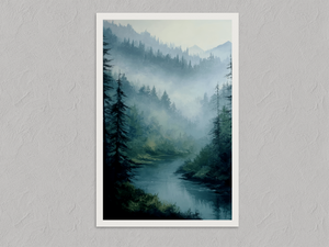 Forest Whisper – Misty Woodland Wall Art Print, unframed print with a white border