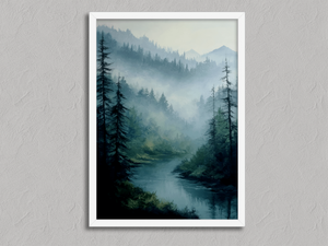 Forest Whisper – Misty Woodland Wall Art Print in a white frame, no mount