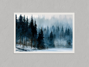 Frosted Pines – Winter Forest Wall Art Print, unframed print with a white border