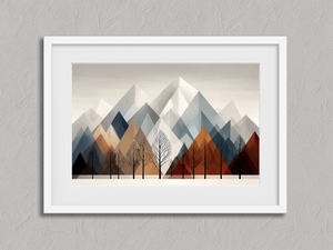 Frosted Range – Minimalist Winter Mountain Wall Art Print in a white frame with a mount