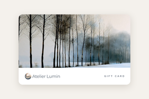 Atelier Lumin gift card featuring the Winter Lines winter forest watercolour