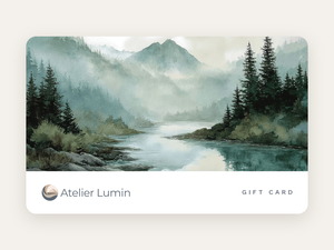 Atelier Lumin gift card featuring the River Through the Pines watercolour