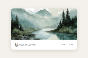 Atelier Lumin gift card featuring the River Through the Pines watercolour
