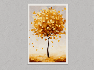 Golden Canopy – Minimalist Autumn Tree Wall Art, unframed print with a white border