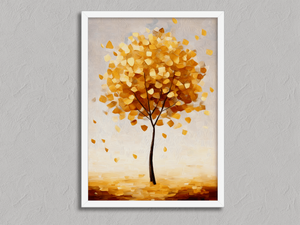 Golden Canopy – Minimalist Autumn Tree Wall Art in a white frame, no mount