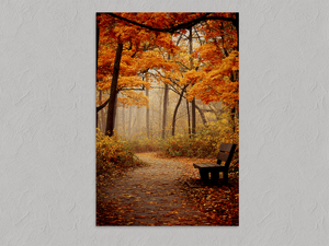 Golden Canopy Walk – Autumn Forest Wall Art, unframed print with no border
