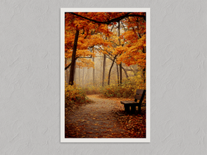 Golden Canopy Walk – Autumn Forest Wall Art, unframed print with a white border