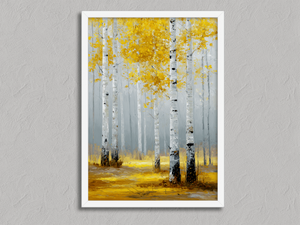 Golden Drift – Aspen Forest Wall Art Print in a white frame, no mount