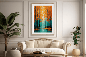 Minimalist autumn wall art styled in a calm neutral interior