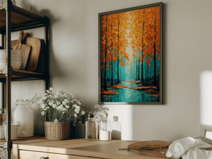 Minimalist autumn wall art styled in a calm neutral interior
