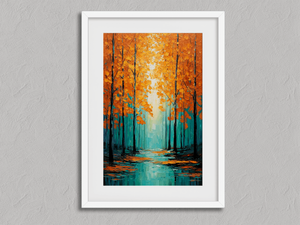 Golden Grove – Minimalist Autumn Wall Art Print in a white frame with a mount