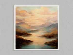 Golden Reflection – Lake Landscape Wall Art Print, unframed print with a white border